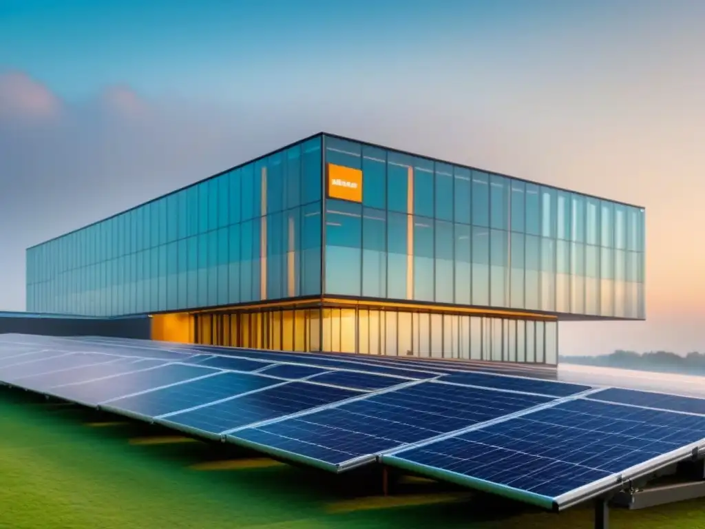 Edificio moderno con paneles solares para negocios sostenibles, iluminado por el sol