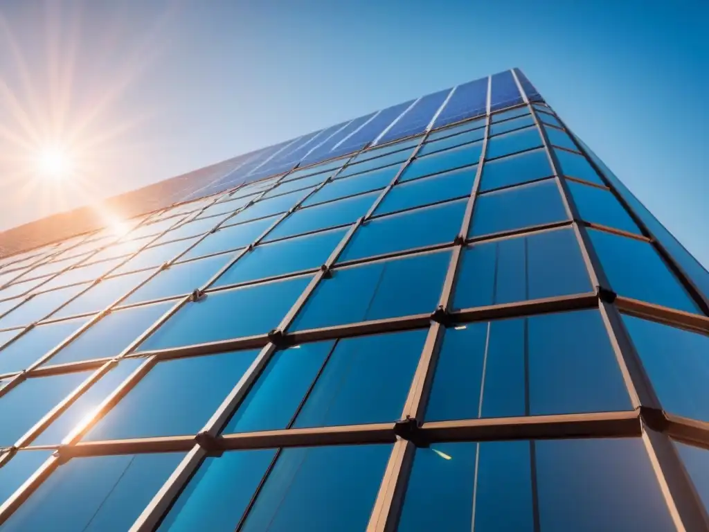 Un edificio moderno con paneles solares integrados, capturando energía solar