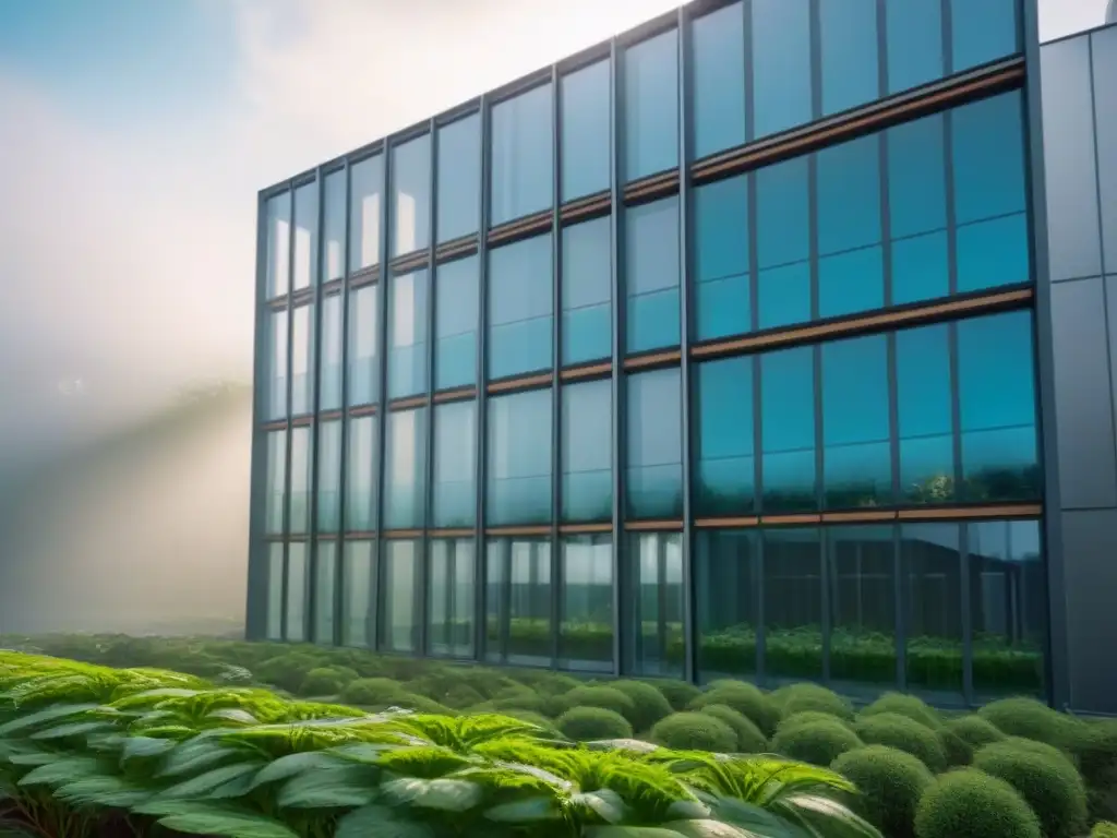 Un edificio sostenible moderno con ventilación natural, armonizando naturaleza y arquitectura