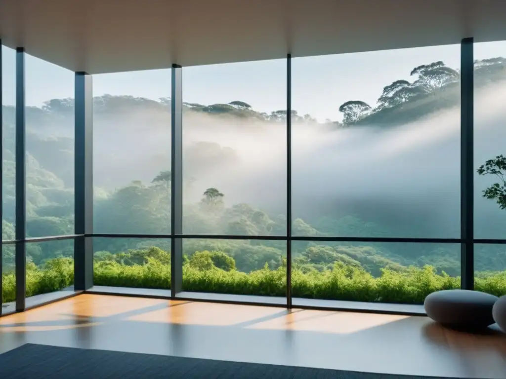 Edificio sostenible con ventilación natural y diseño minimalista integrando la naturaleza