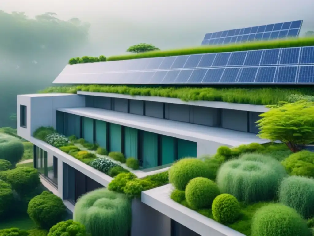 Edificio sustentable en armonía con la naturaleza Edificio sostenible rodeado de biodiversidad urbana en armonía con la naturaleza