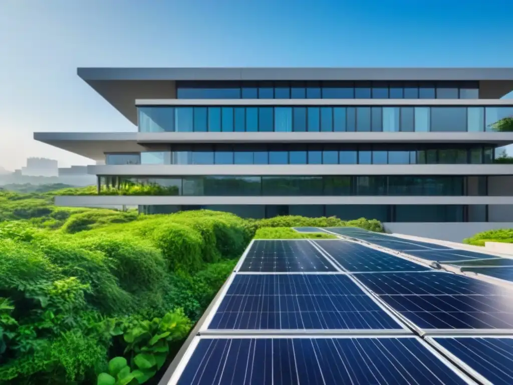 Edificio verde con Certificación LEED, paneles solares y techos verdes en armonía con la naturaleza