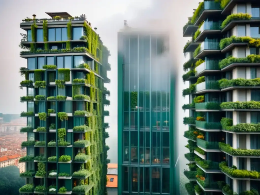 Bosco Verticale: torres verdes en Milán Edificios sostenibles con biodiversidad urbana en Bosco Verticale, Milán: balcones rebosantes de vegetación