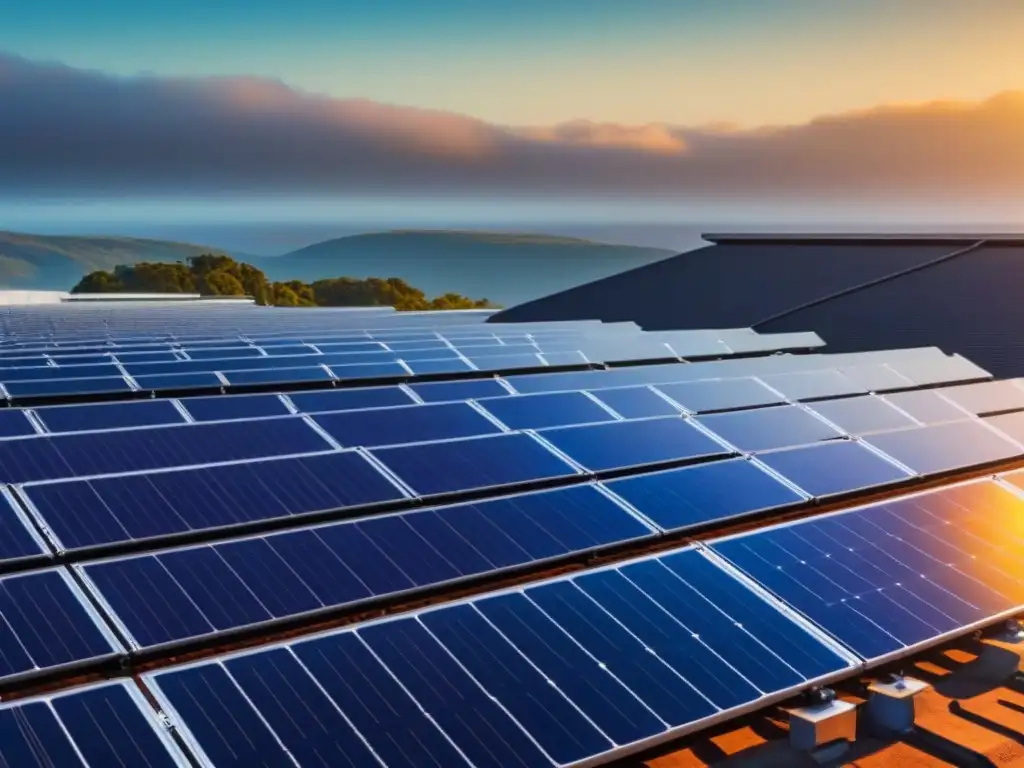 Eficiente instalación de paneles solares en tejado, bajo cielo azul