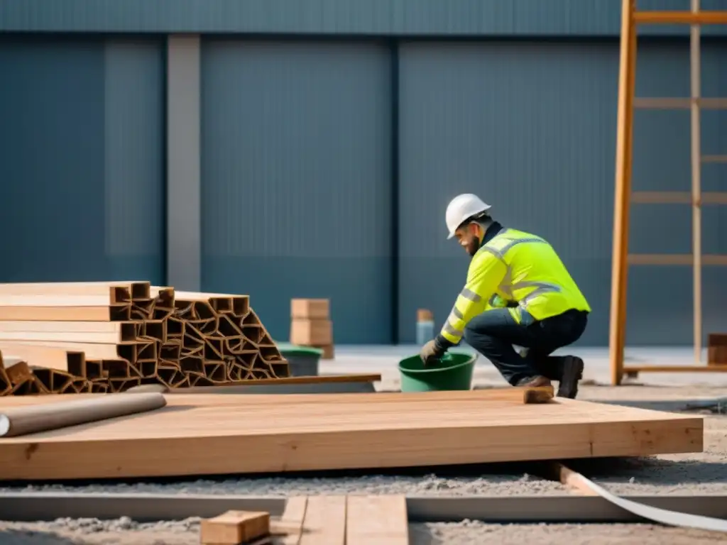 Eficiente reciclaje de materiales en construcción de edificio moderno, promoviendo ciclo sostenible