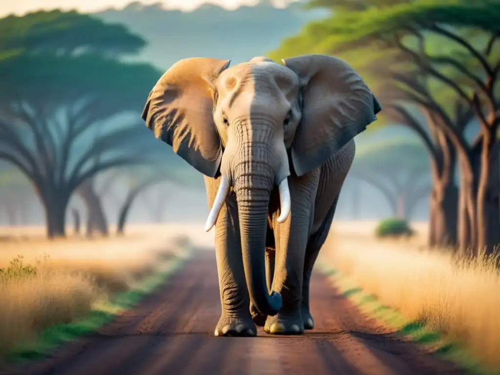 Elefante majestuoso en la sabana africana al amanecer, transmitiendo paz y belleza