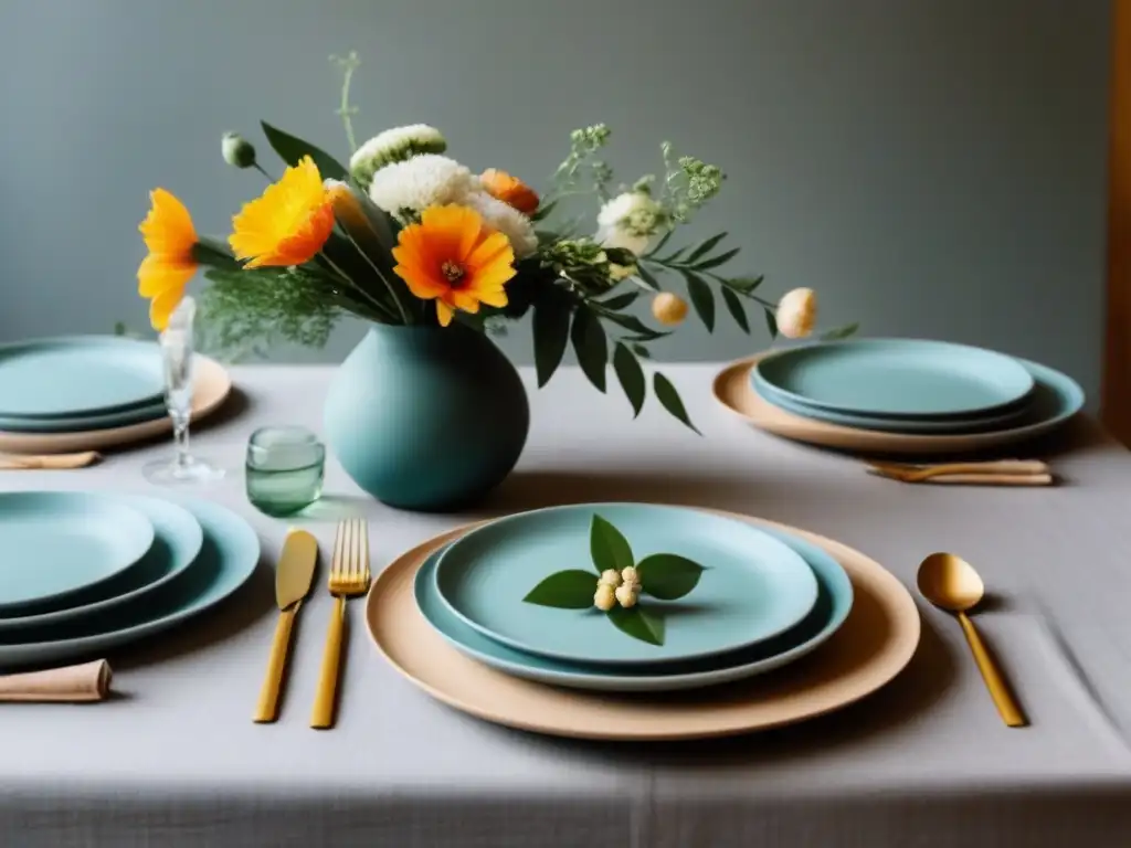 Una elegante mesa de fiesta Zero Waste con vajilla reutilizable y adornos ecológicos