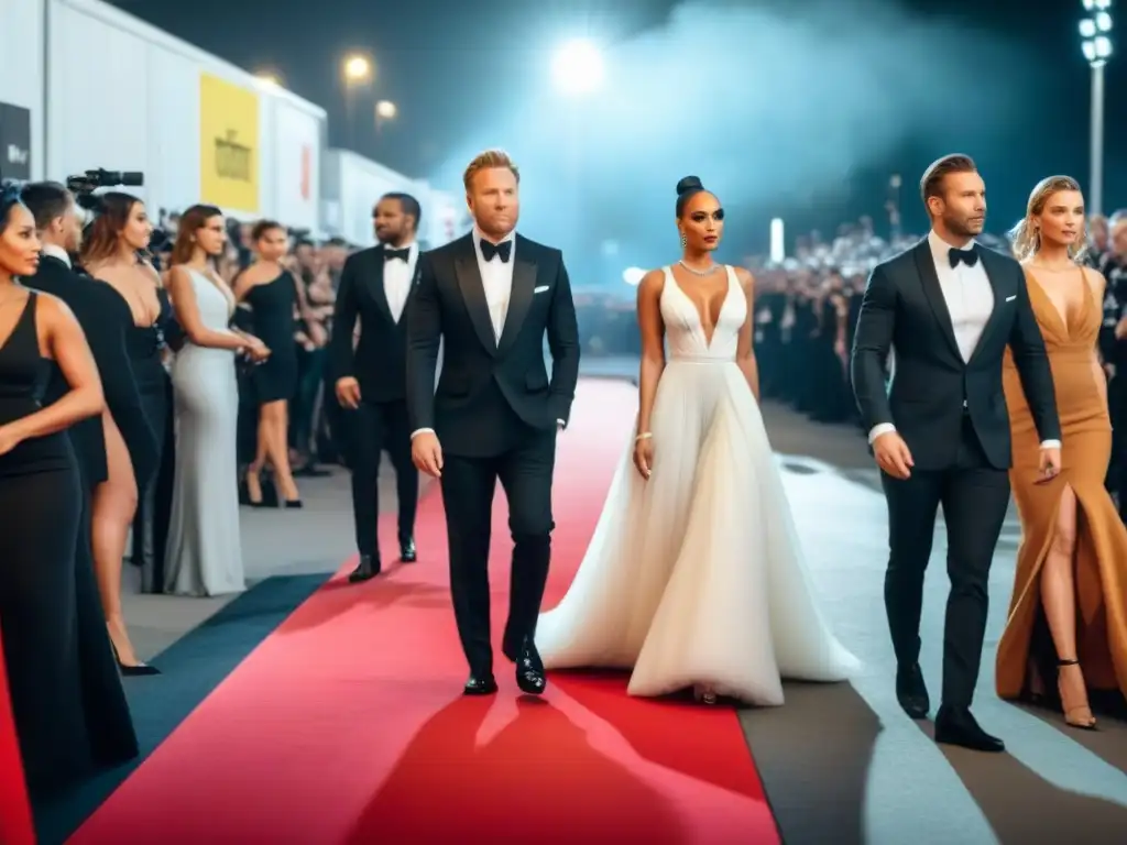 Elegante moda sostenible en alfombra roja, celebridades desfilan con confianza en diseños impresionantes