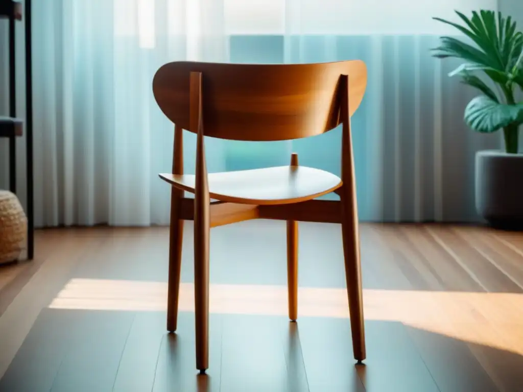 Un elegante y moderno sillón de madera sostenible en un salón ecológico con estilo