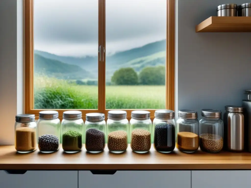 Un elegante y sereno estilo de vida zero waste en una cocina moderna con estrategias zero waste efectivas