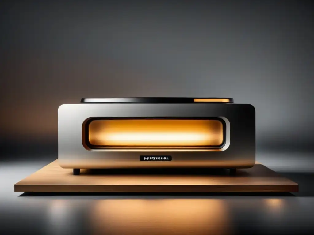 Un elegante sistema de sonido de lujo ecológico, con diseño minimalista y materiales sostenibles