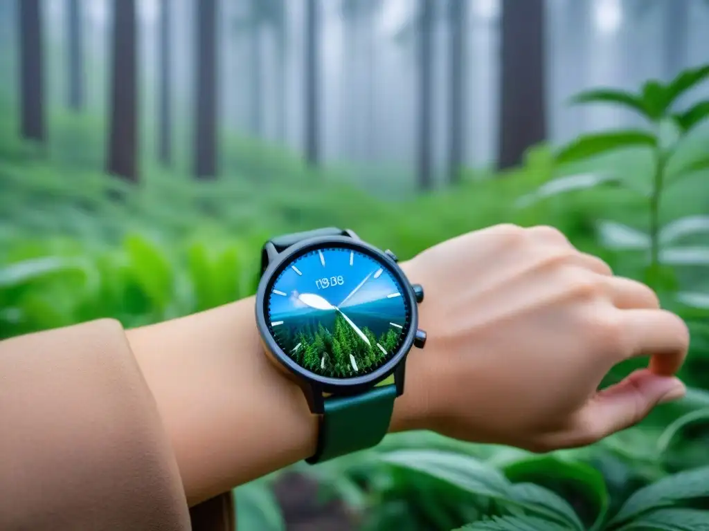 Un elegante smartwatch ecofriendly con diseño de lujo certificado por la palabra clave 'Certificación gadgets ecológicos lujo'