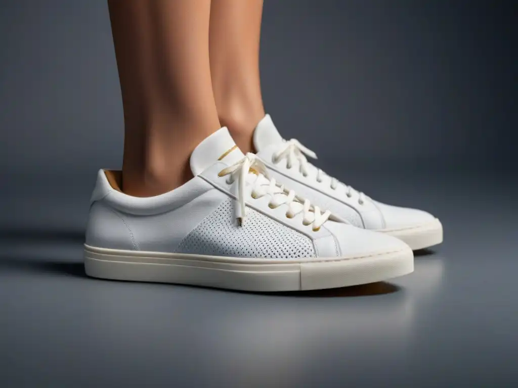 Un elegante sneaker blanco, hecho de materiales sostenibles como plásticos reciclados y algodón orgánico