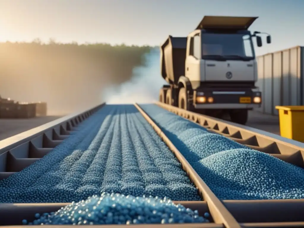 Empresas transforman basura en oro: Planta de reciclaje al amanecer, trabajadores separan materiales con precisión y eficiencia