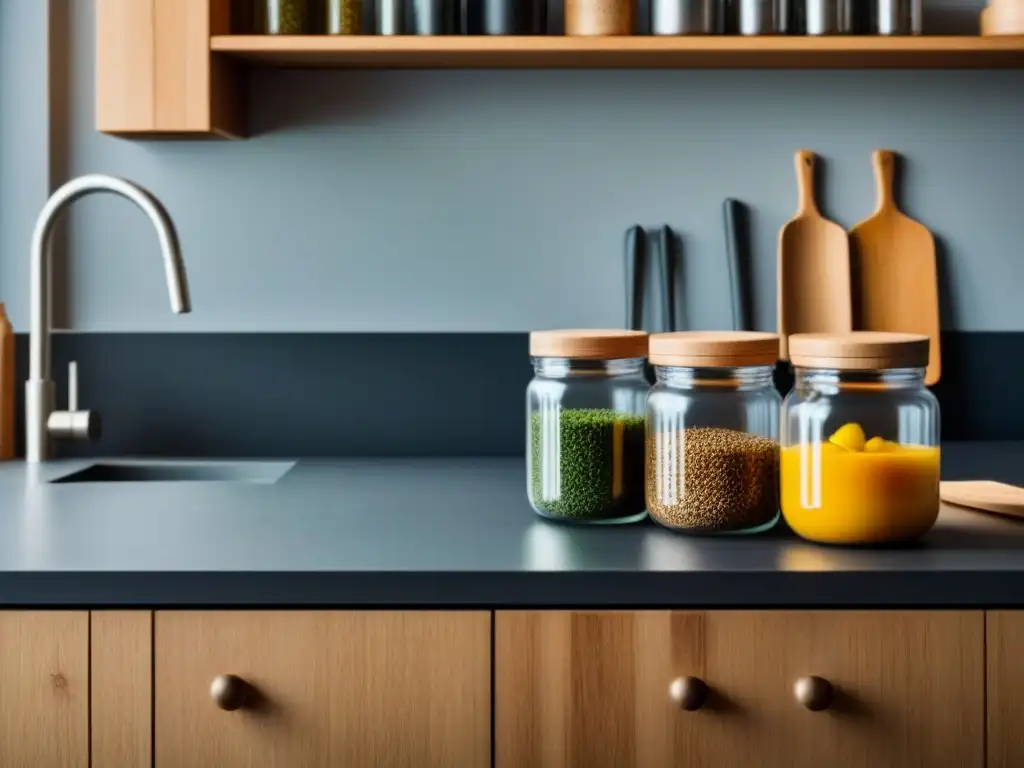 Encantadora cocina con materiales sostenibles y estilo de vida ecofriendly