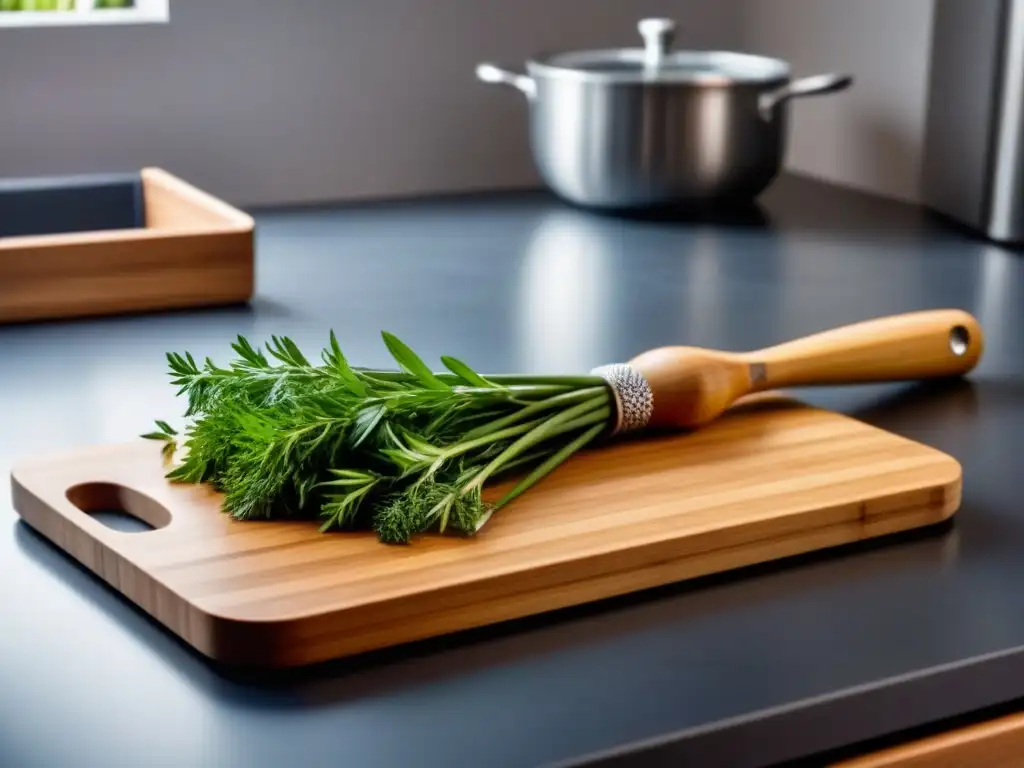 Encantadora selección de gadgets de cocina sostenible y ecológicos en un elegante mostrador