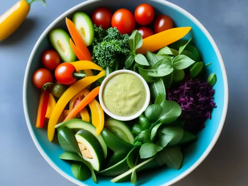 Una ensalada vibrante y colorida con ingredientes frescos y orgánicos, destacando la belleza de las recetas ensaladas sostenibles zero waste