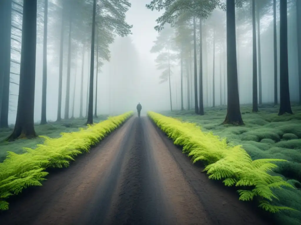 Un equilibrio delicado entre un bosque exuberante y un paisaje árido, simbolizando la importancia de estrategias de cambio climático y sostenibilidad