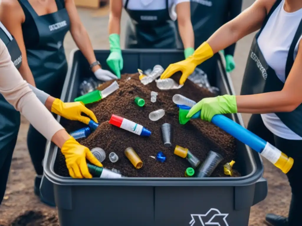 Un equipo diverso colabora en un centro de reciclaje moderno y ecoamigable