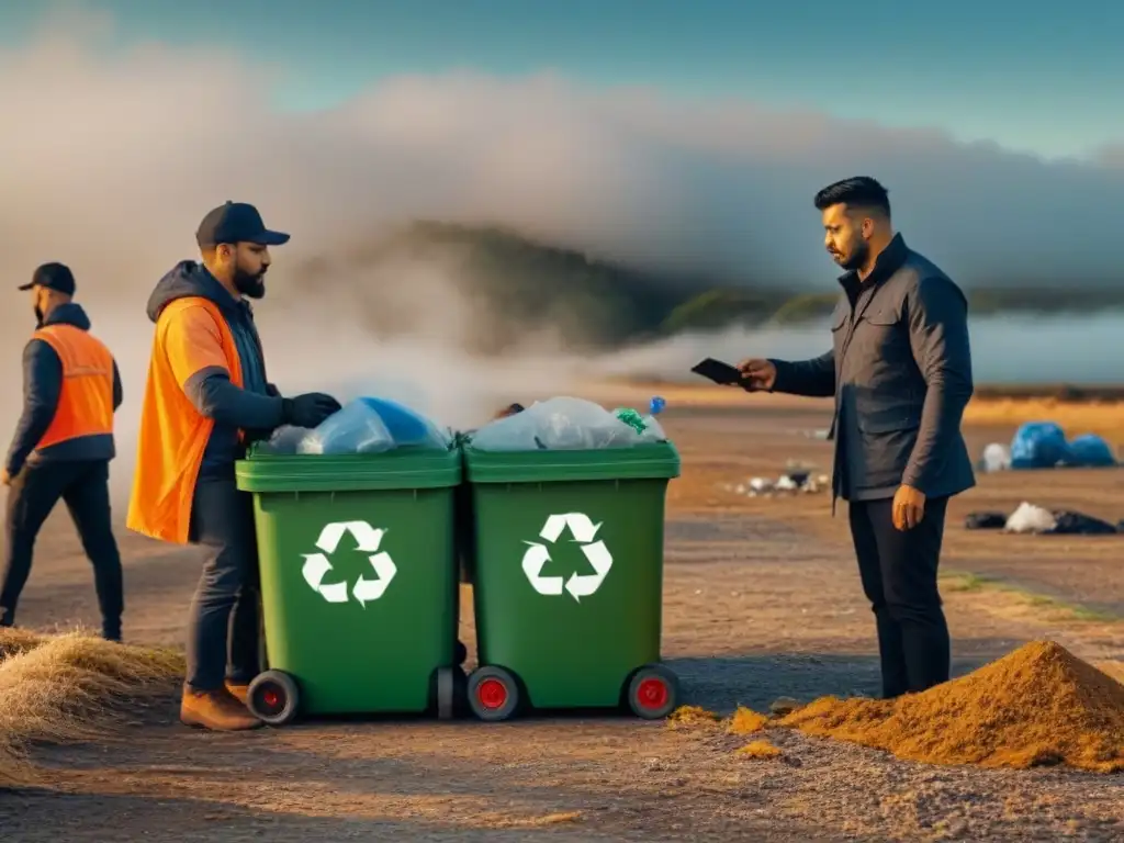 Equipo diverso trabajando juntos en reciclaje, fomentando la sostenibilidad