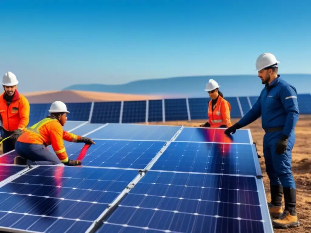 Equipo diverso instala paneles solares en zona de desastre, transmitiendo esperanza y resistencia