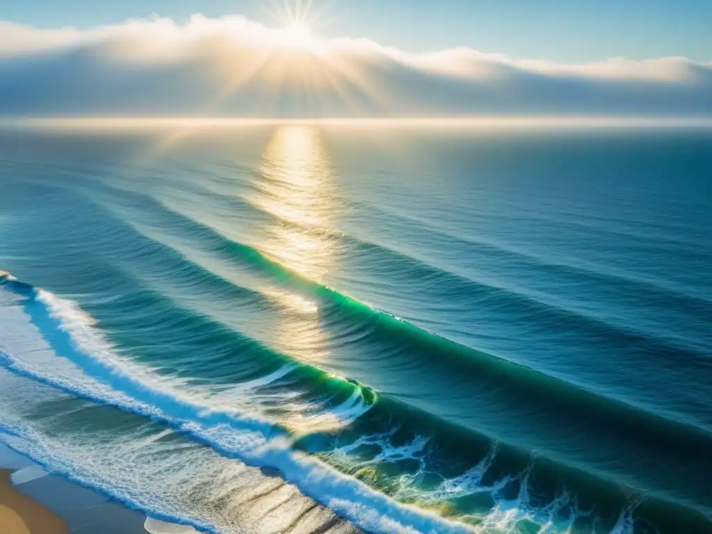 Escena marina detallada con energía calmante de olas bajo cielo azul