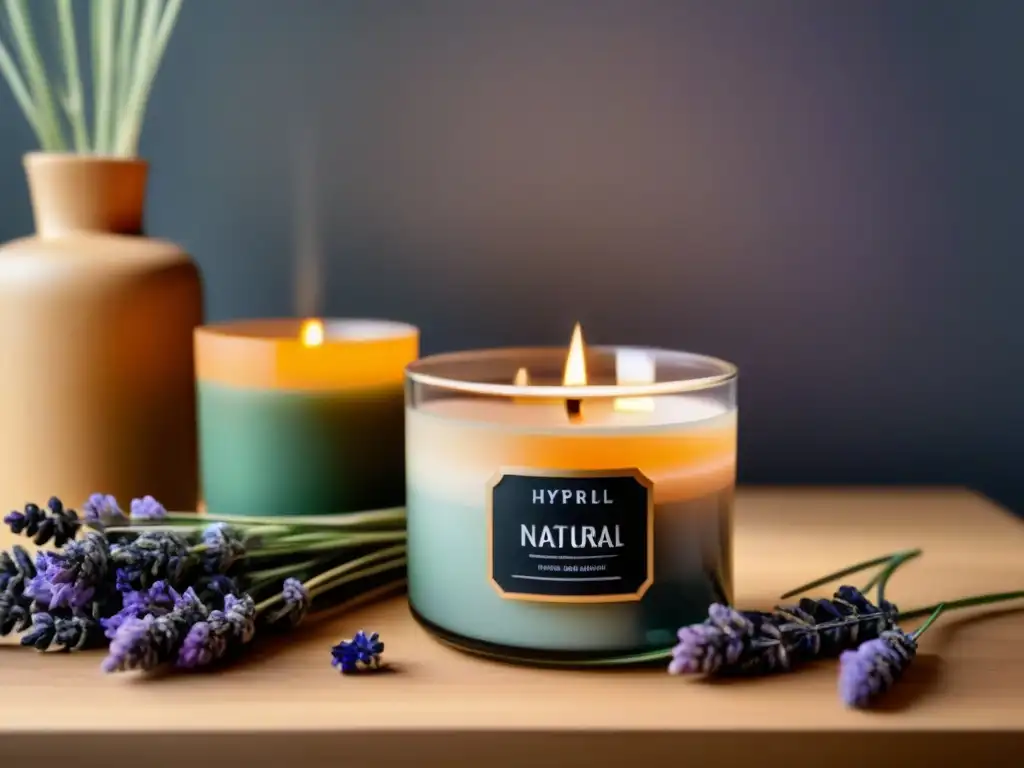 Una escena serena y minimalista con velas y ambientadores naturales eco, exudando calma y sencillez