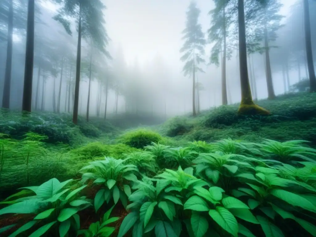 Escena serena en el bosque con vida silvestre y políticas públicas zero waste conservación integradas