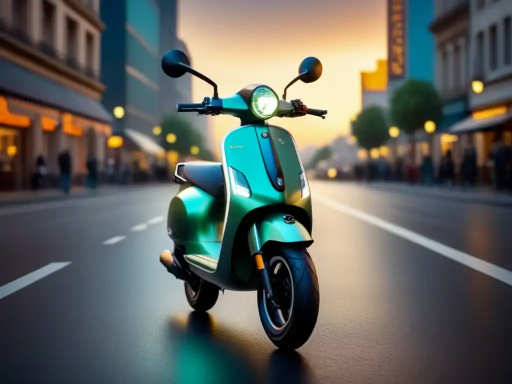 Escena urbana con scooter eléctrico para niños sostenibles en la ciudad