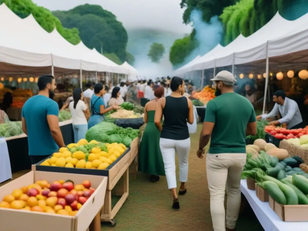 Escena vibrante en Feria de Trueque promoción vida zero waste: intercambio comunitario de bienes en mercado al aire libre