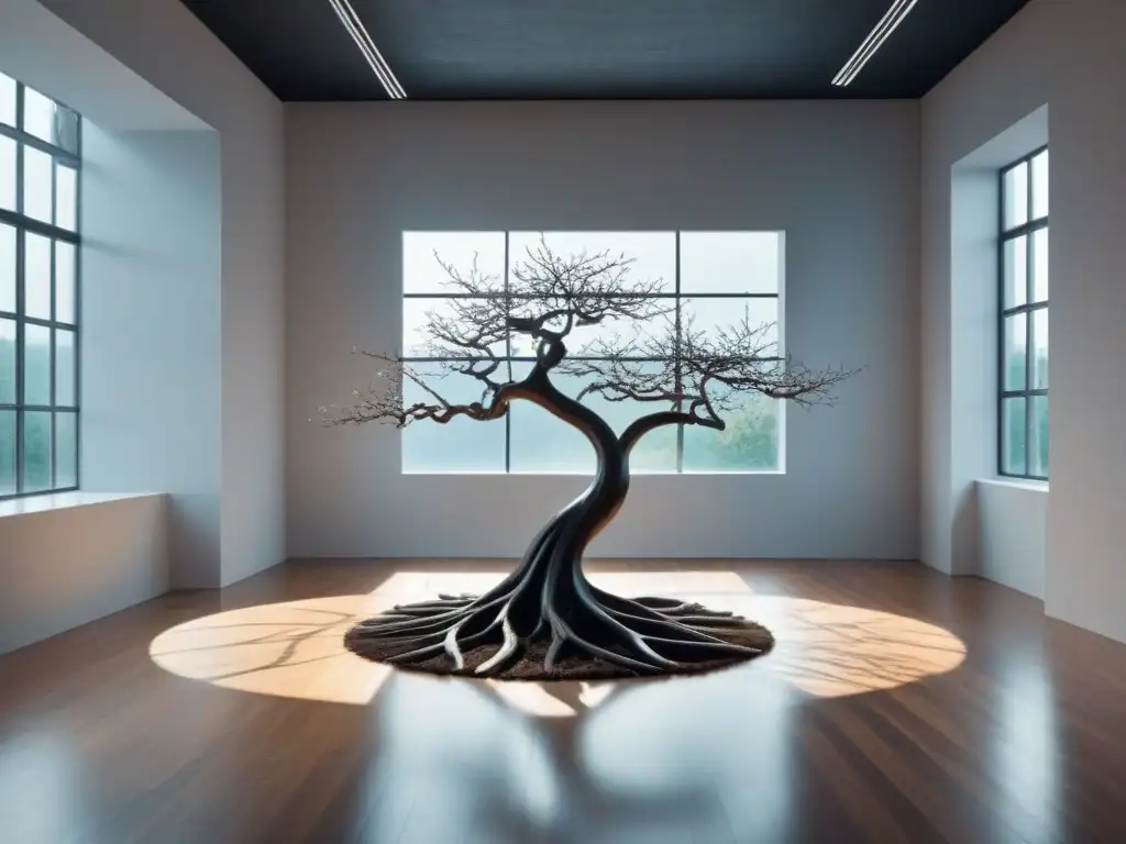 Escultura de arte sostenible inspirador en galería minimalista con luz natural