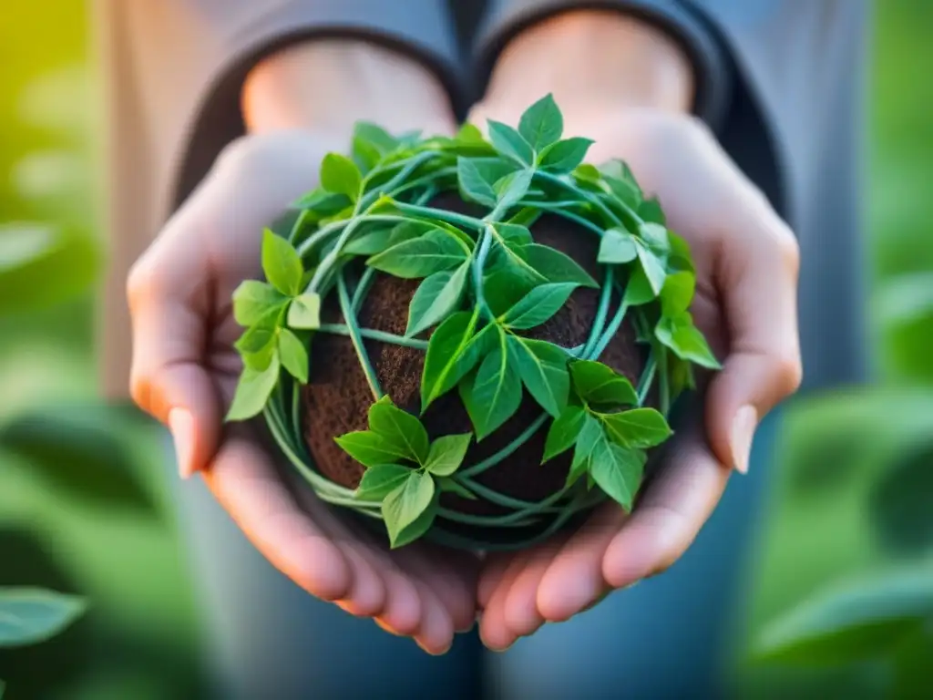 Esfera verde de hojas entrelazadas, simbolizando la integración de prácticas financieras climáticas en la economía global