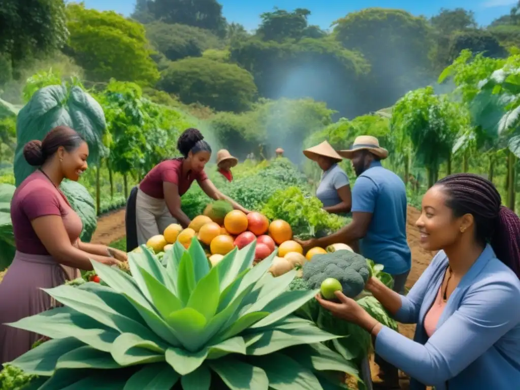 Unión y esperanza en un jardín diverso, simbolizando la Importancia de la soberanía alimentaria para un futuro sostenible
