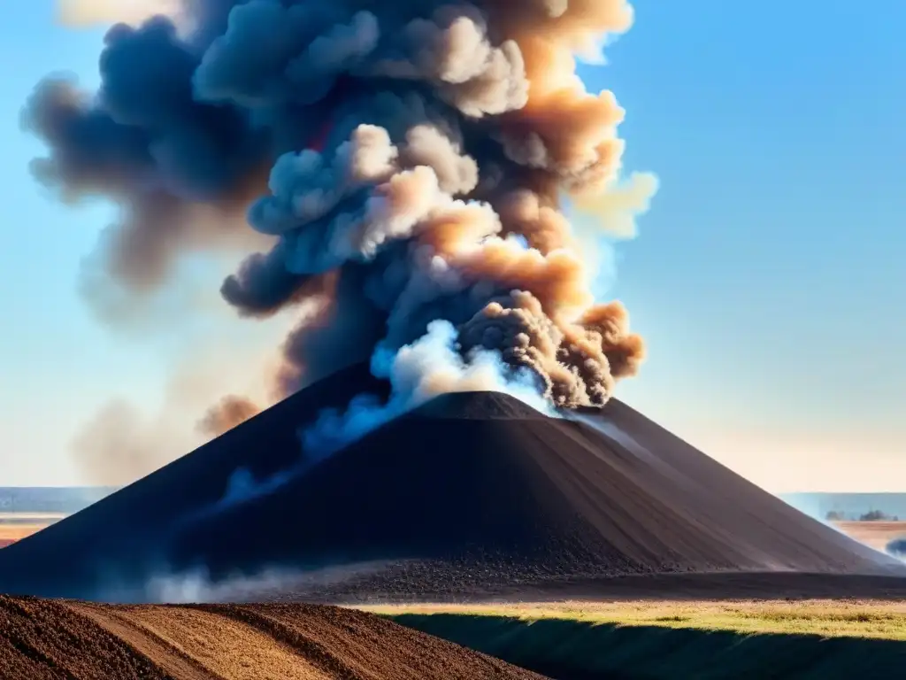 Espeso humo negro de un incendio en vertedero, contrastando con el cielo azul