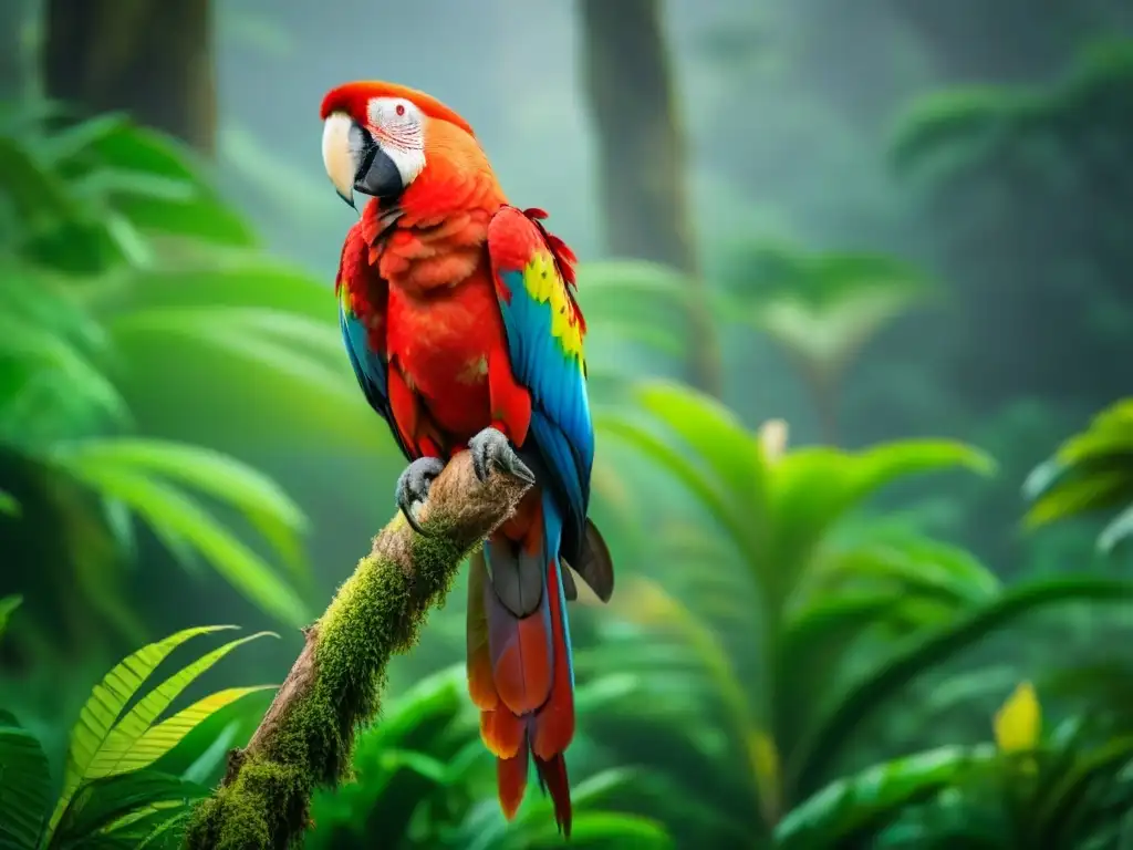 Espléndido guacamayo escarlata en la selva de Costa Rica