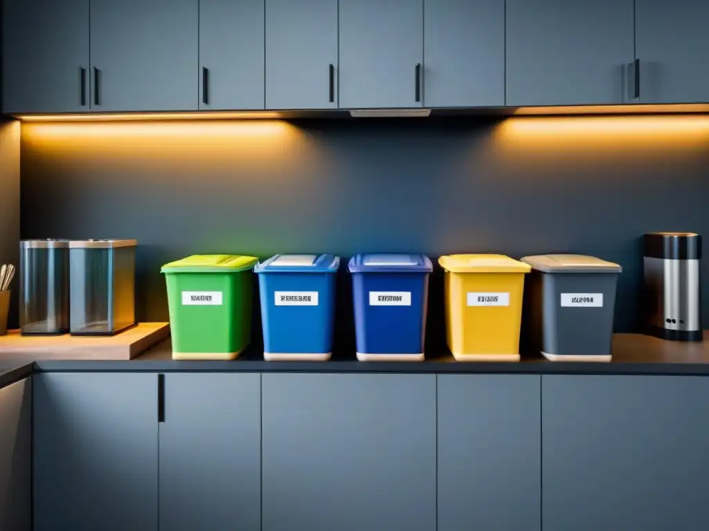 Una estación de reciclaje perfectamente organizada en una cocina moderna y elegante