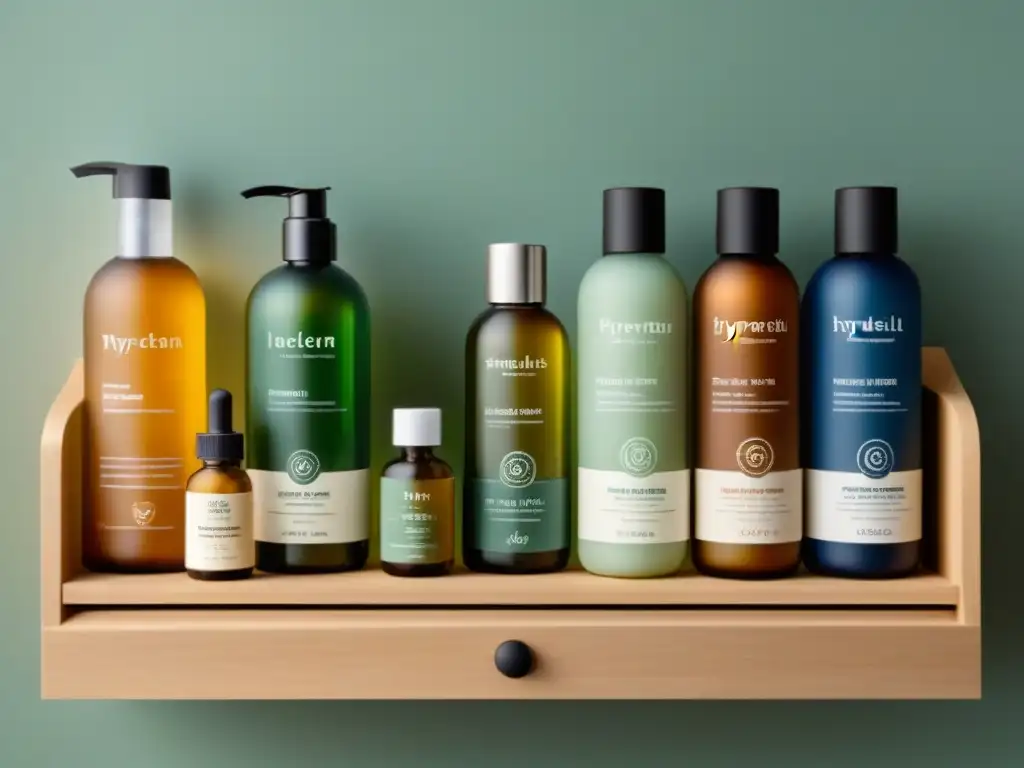 Un estante de baño moderno con productos crueltyfree sostenibles y zero waste, organizados y elegantes