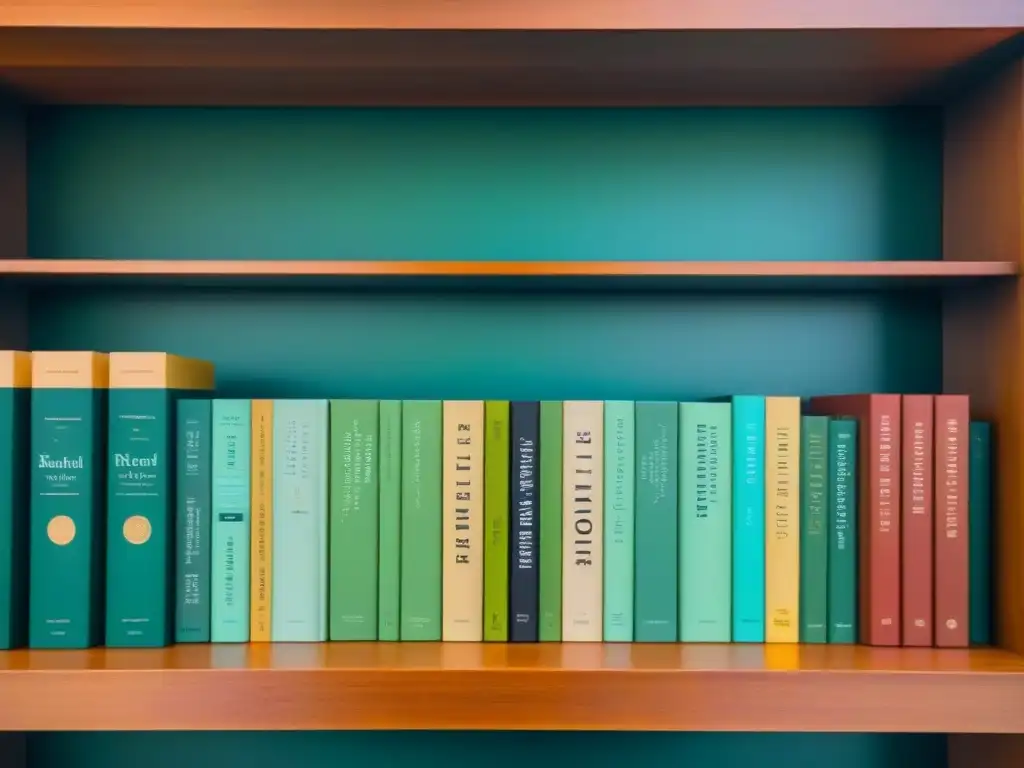 Una estantería minimalista serena con libros ecoconscientes sobre activismo ambiental ordenados, creando un ambiente calmado e informativo