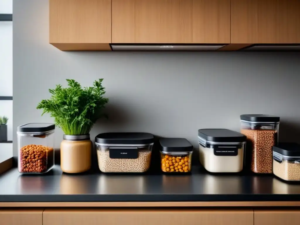 Un estilo de vida sostenible en una cocina moderna con contenedores reutilizables organizados