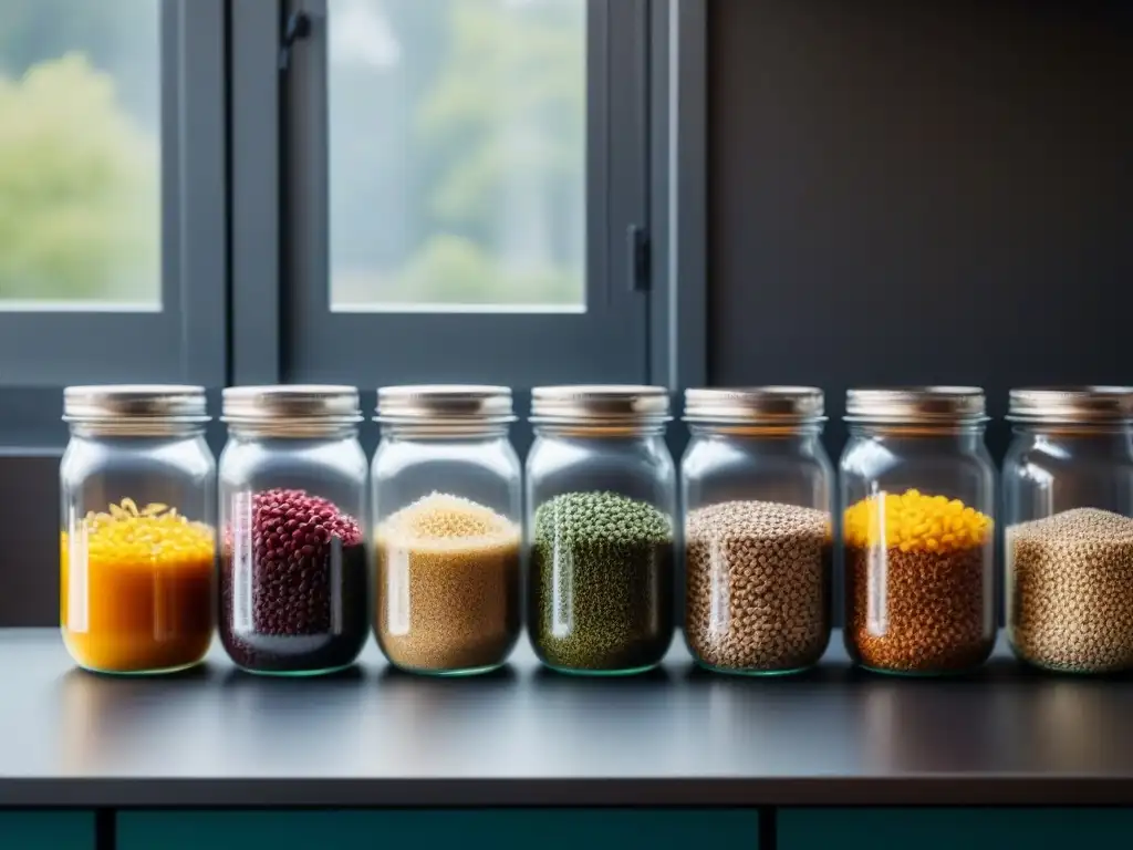 Un estilo de vida zero waste: Tarros de vidrio con alimentos a granel, organizados en una cocina minimalista y luminosa