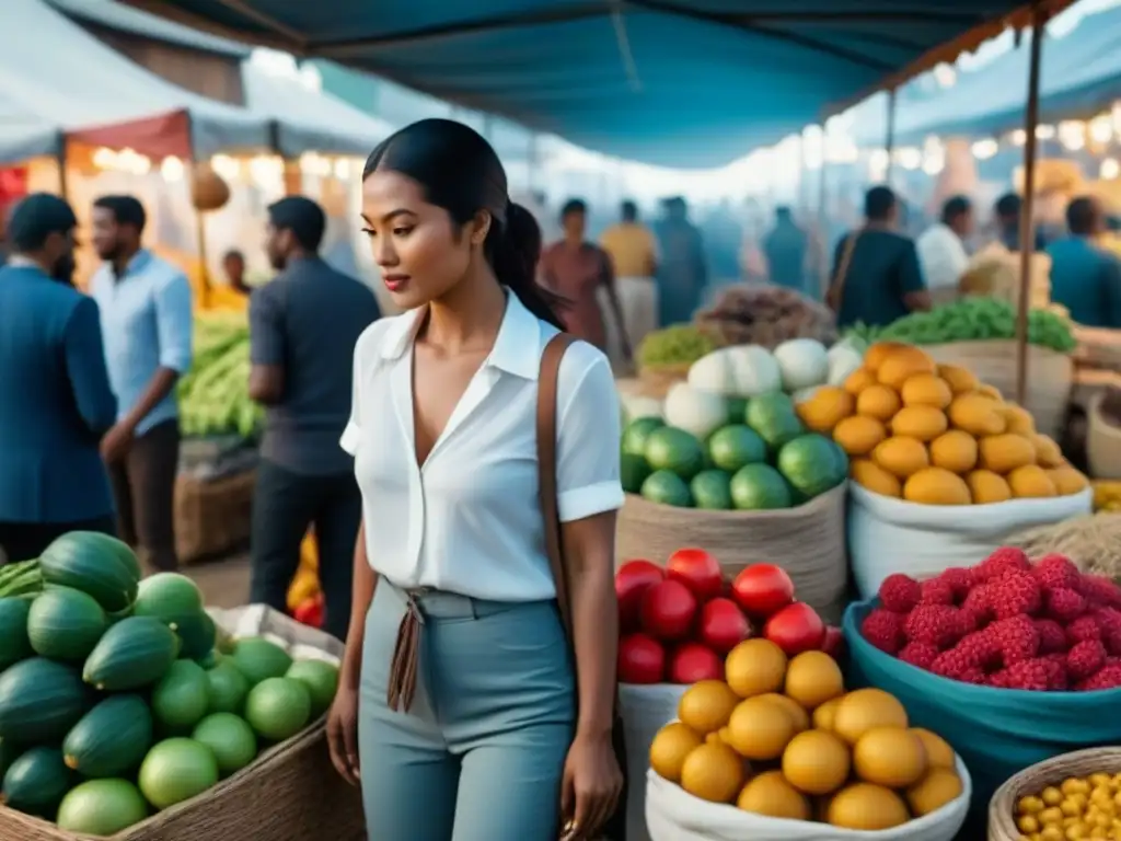 Implementando estrategias zero waste en un mercado bullicioso de un país en desarrollo, donde los clientes compran de forma sostenible