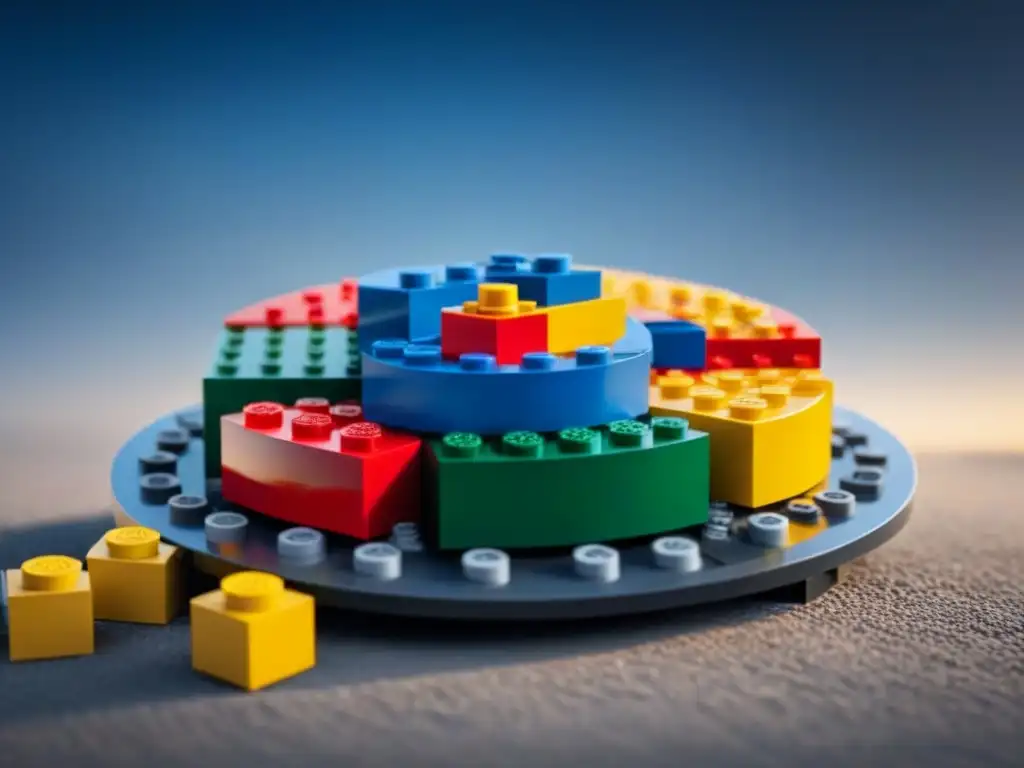 Estructura circular LEGO hecha con piezas recicladas, fusionando creatividad y sostenibilidad