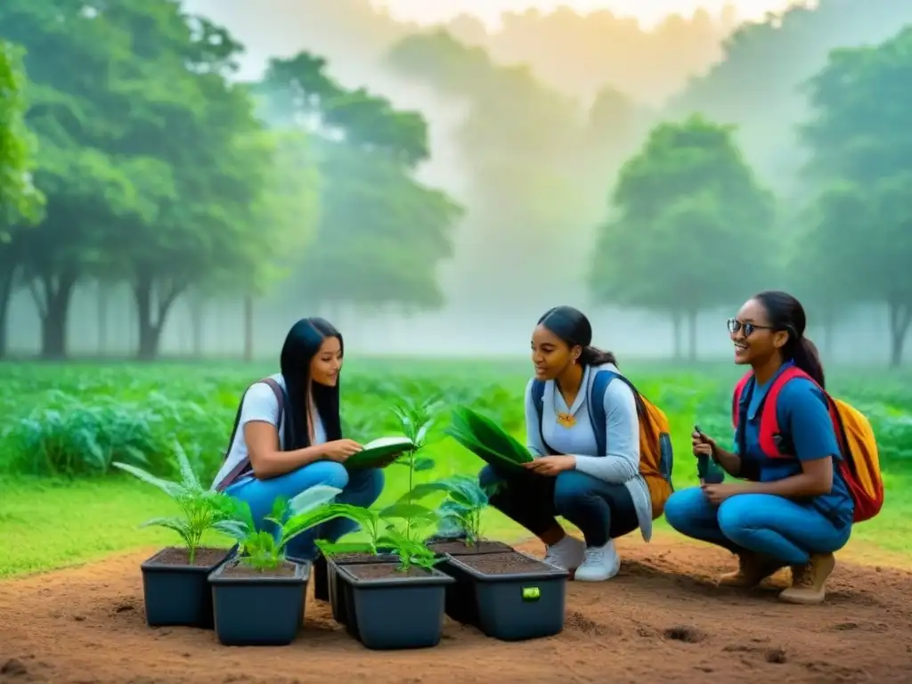 Estudiantes disfrutan aprendizaje ambiental al aire libre, integrando la importancia educación ambiental en el currículum escolar