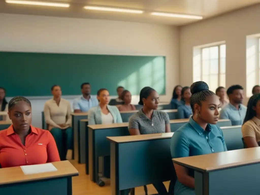 Estudiantes diversos atentos en clase moderna