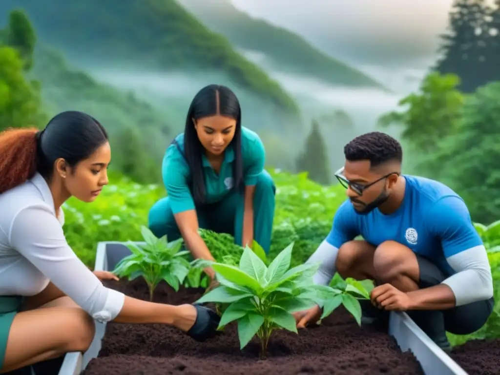 Estudiantes comprometidos en iniciativas estudiantiles cambio climático, trabajando juntos en actividades ambientales