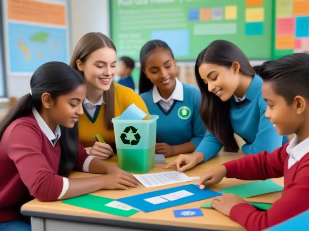 Estudiantes de todo el mundo colaboran en proyecto de reciclaje en escuela, fomentando enseñanza zero waste