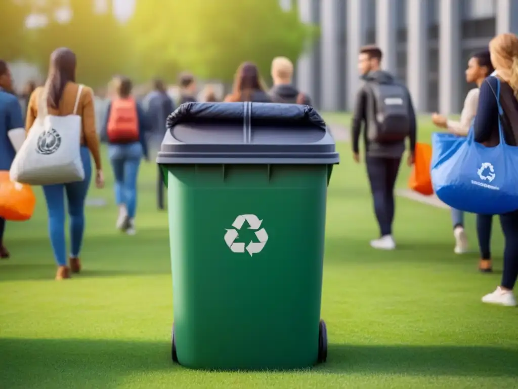 'Estudiantes universitarios practicando Cultura Zero Waste en campus sostenible