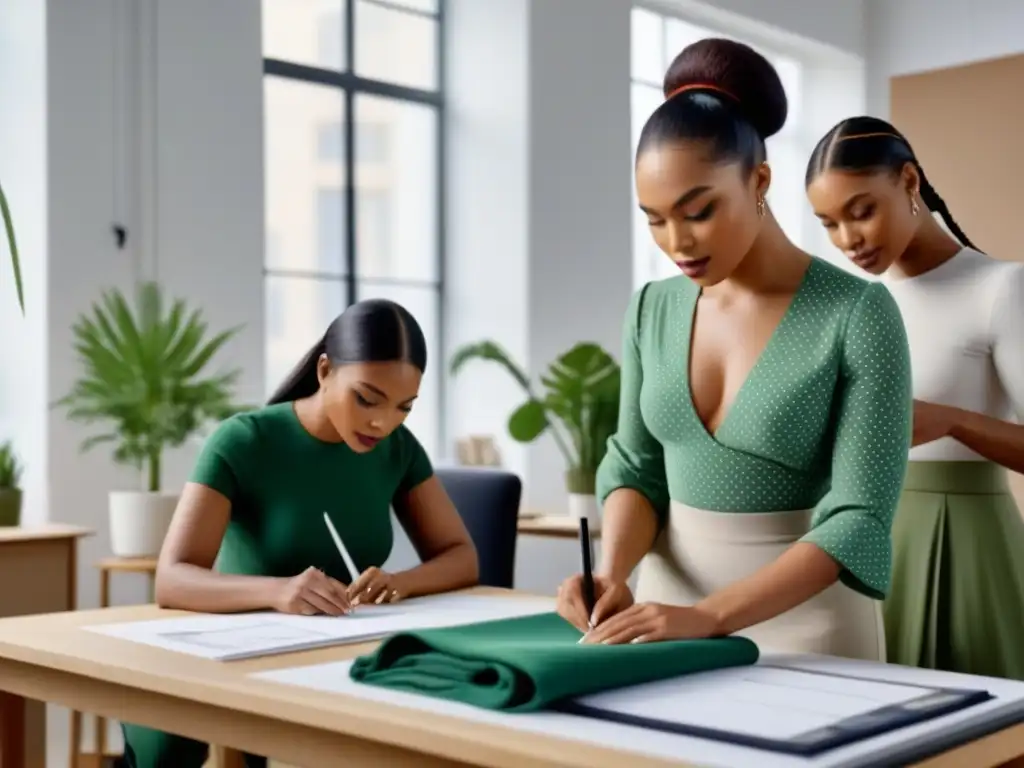 Un estudio de moda inclusiva y sostenible, donde diseñadores de diversas etnias y habilidades colaboran en creaciones creativas y diversas