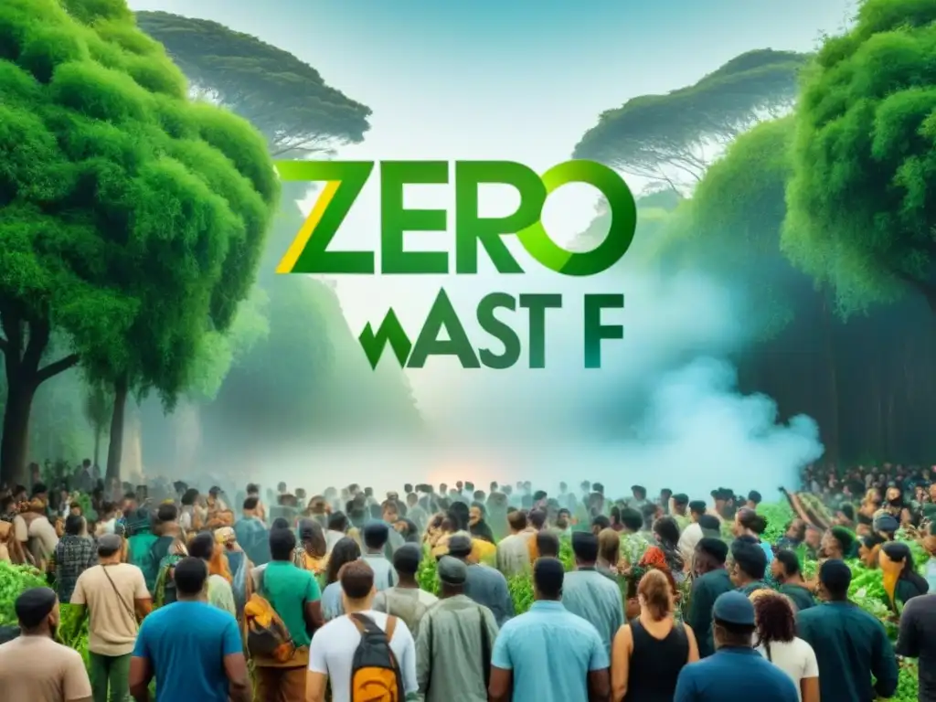 Un evento Zero Waste 2022 con personas diversas disfrutando y reciclando en armonía con la naturaleza