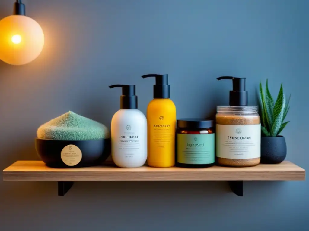 Exfoliantes ecofriendly de alta gama en elegante estantería de baño moderna